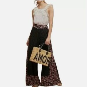 Farm Rio for Anthropologie Polka-dot Floral Wide Leg Pull-on Pants